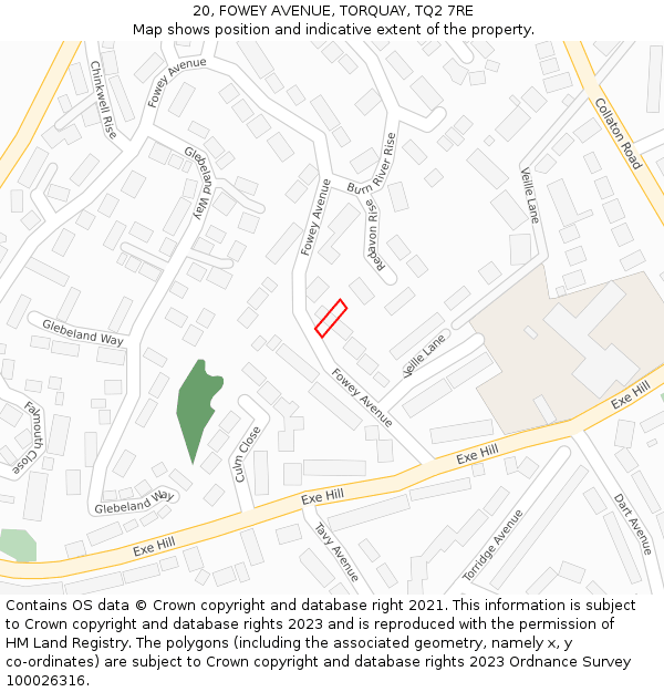 20, FOWEY AVENUE, TORQUAY, TQ2 7RE: Location map and indicative extent of plot