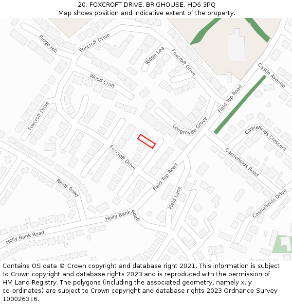 20, FOXCROFT DRIVE, BRIGHOUSE, HD6 3PQ: Location map and indicative extent of plot