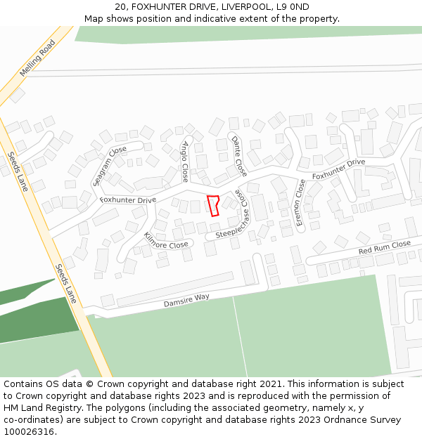 20, FOXHUNTER DRIVE, LIVERPOOL, L9 0ND: Location map and indicative extent of plot