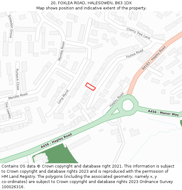 20, FOXLEA ROAD, HALESOWEN, B63 1DX: Location map and indicative extent of plot