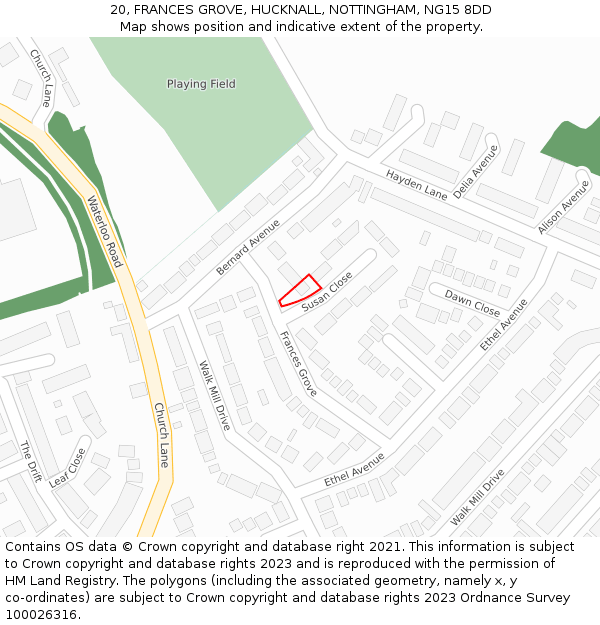 20, FRANCES GROVE, HUCKNALL, NOTTINGHAM, NG15 8DD: Location map and indicative extent of plot