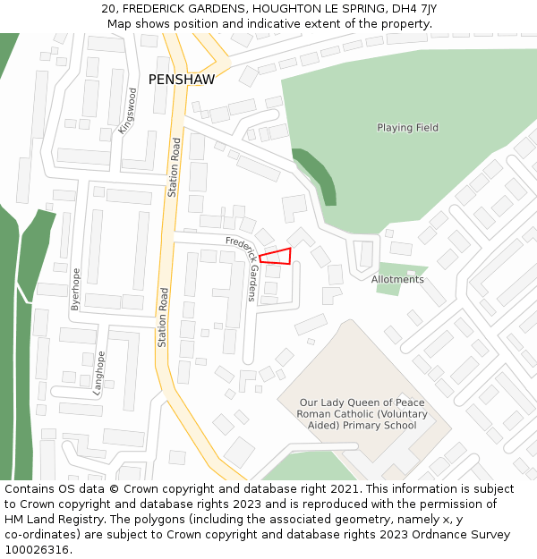 20, FREDERICK GARDENS, HOUGHTON LE SPRING, DH4 7JY: Location map and indicative extent of plot