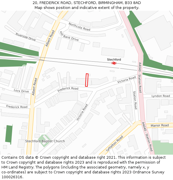 20, FREDERICK ROAD, STECHFORD, BIRMINGHAM, B33 8AD: Location map and indicative extent of plot