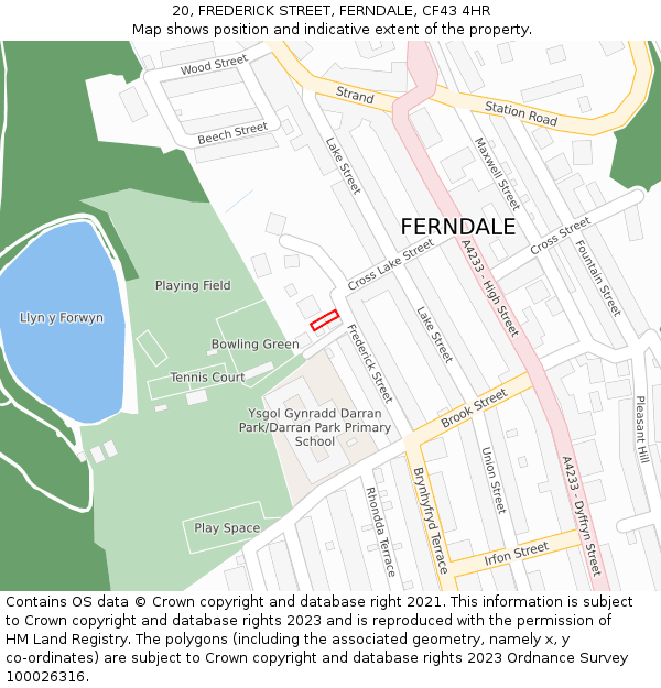 20, FREDERICK STREET, FERNDALE, CF43 4HR: Location map and indicative extent of plot