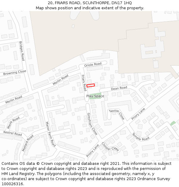 20, FRIARS ROAD, SCUNTHORPE, DN17 1HQ: Location map and indicative extent of plot