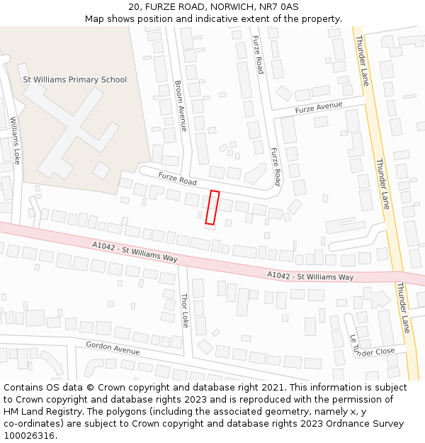 20, FURZE ROAD, NORWICH, NR7 0AS: Location map and indicative extent of plot