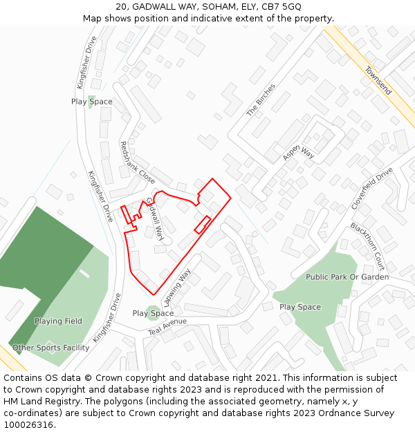 20, GADWALL WAY, SOHAM, ELY, CB7 5GQ: Location map and indicative extent of plot