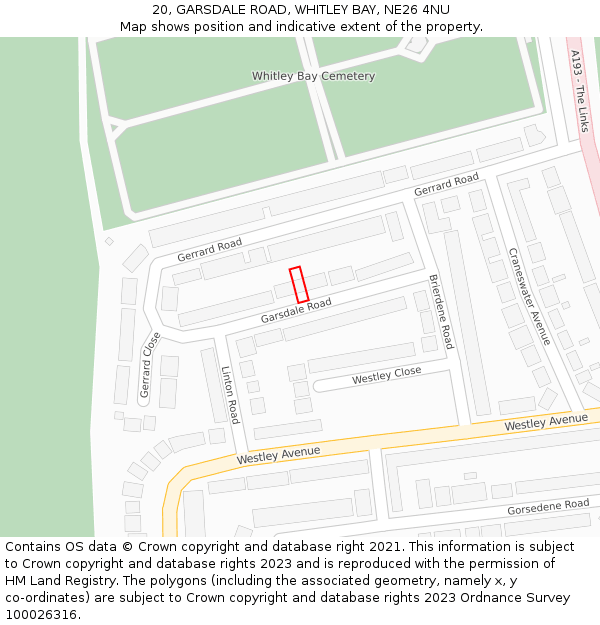 20, GARSDALE ROAD, WHITLEY BAY, NE26 4NU: Location map and indicative extent of plot