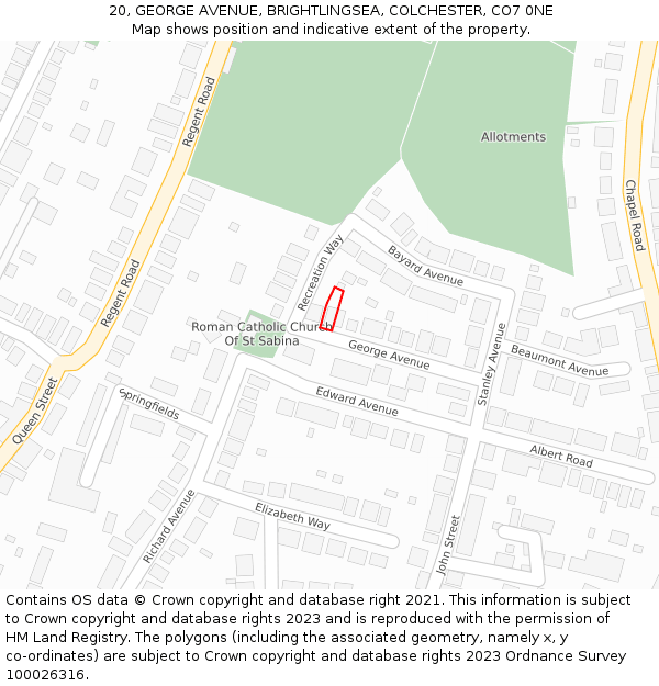 20, GEORGE AVENUE, BRIGHTLINGSEA, COLCHESTER, CO7 0NE: Location map and indicative extent of plot