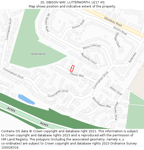 20, GIBSON WAY, LUTTERWORTH, LE17 4YJ: Location map and indicative extent of plot
