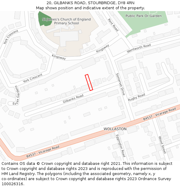 20, GILBANKS ROAD, STOURBRIDGE, DY8 4RN: Location map and indicative extent of plot
