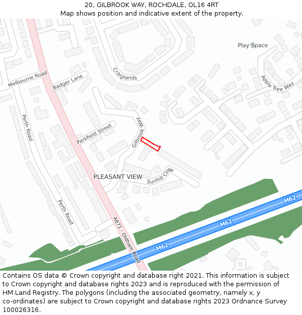 20, GILBROOK WAY, ROCHDALE, OL16 4RT: Location map and indicative extent of plot