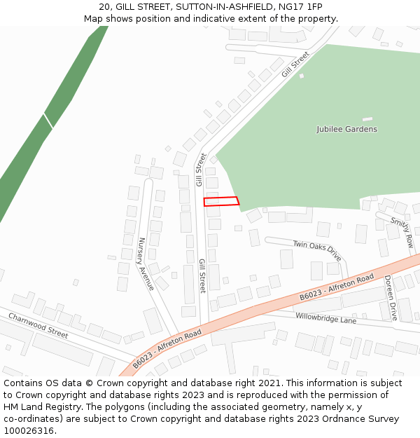 20, GILL STREET, SUTTON-IN-ASHFIELD, NG17 1FP: Location map and indicative extent of plot