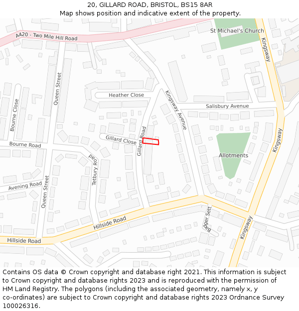 20, GILLARD ROAD, BRISTOL, BS15 8AR: Location map and indicative extent of plot
