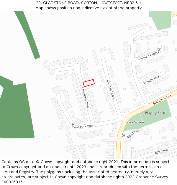 20, GLADSTONE ROAD, CORTON, LOWESTOFT, NR32 5HJ: Location map and indicative extent of plot