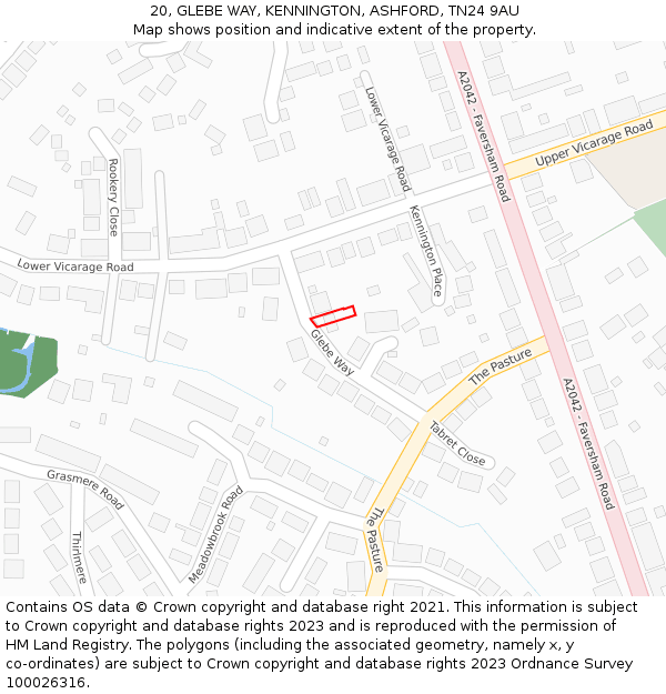 20, GLEBE WAY, KENNINGTON, ASHFORD, TN24 9AU: Location map and indicative extent of plot