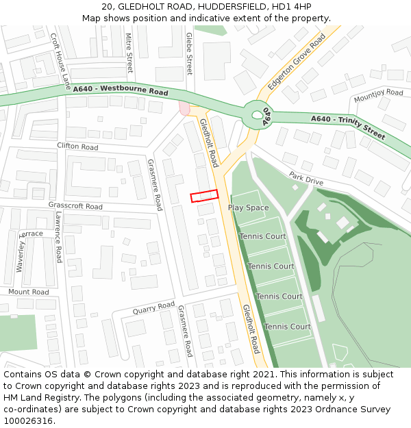 20, GLEDHOLT ROAD, HUDDERSFIELD, HD1 4HP: Location map and indicative extent of plot