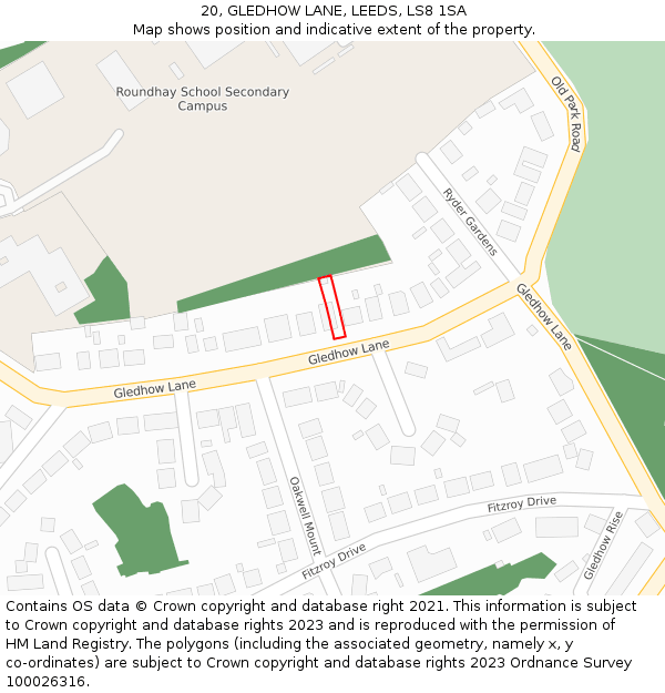 20, GLEDHOW LANE, LEEDS, LS8 1SA: Location map and indicative extent of plot