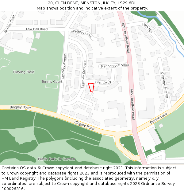 20, GLEN DENE, MENSTON, ILKLEY, LS29 6DL: Location map and indicative extent of plot