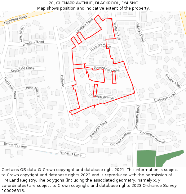 20, GLENAPP AVENUE, BLACKPOOL, FY4 5NG: Location map and indicative extent of plot