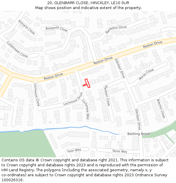 20, GLENBARR CLOSE, HINCKLEY, LE10 0UR: Location map and indicative extent of plot
