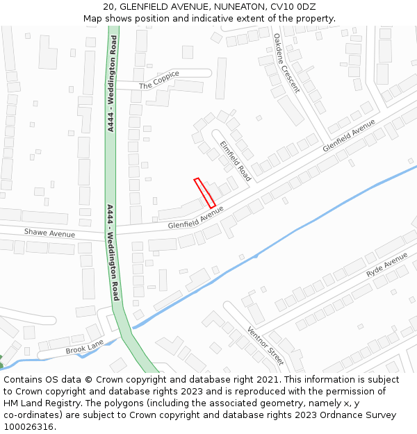 20, GLENFIELD AVENUE, NUNEATON, CV10 0DZ: Location map and indicative extent of plot