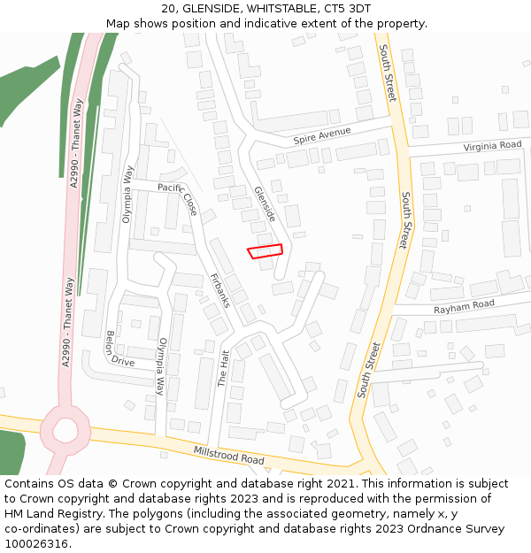 20, GLENSIDE, WHITSTABLE, CT5 3DT: Location map and indicative extent of plot