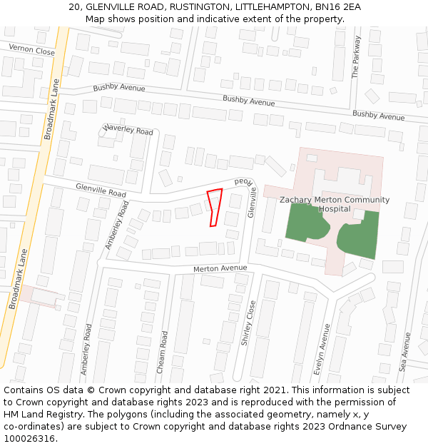 20, GLENVILLE ROAD, RUSTINGTON, LITTLEHAMPTON, BN16 2EA: Location map and indicative extent of plot