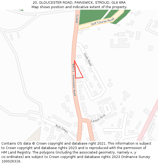 20, GLOUCESTER ROAD, PAINSWICK, STROUD, GL6 6RA: Location map and indicative extent of plot