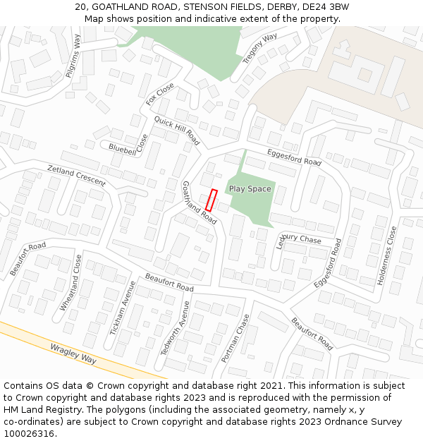 20, GOATHLAND ROAD, STENSON FIELDS, DERBY, DE24 3BW: Location map and indicative extent of plot