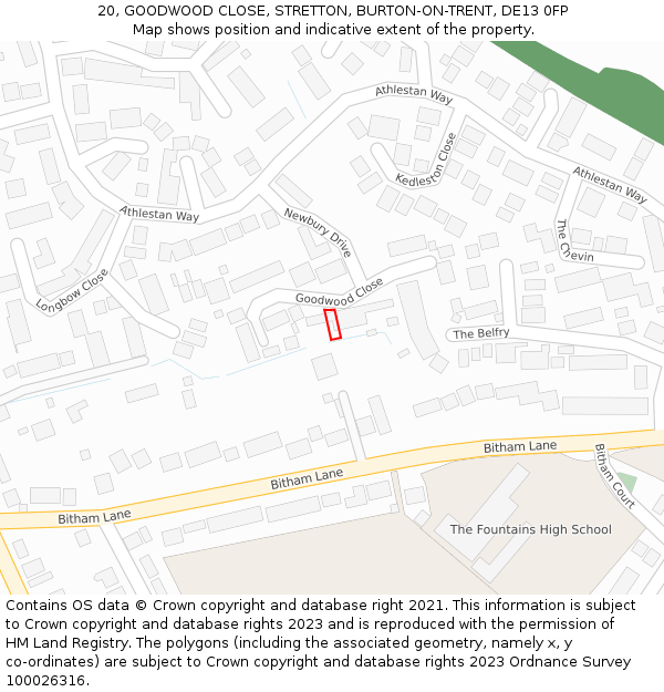 20, GOODWOOD CLOSE, STRETTON, BURTON-ON-TRENT, DE13 0FP: Location map and indicative extent of plot