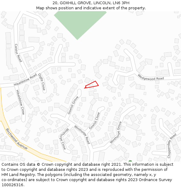 20, GOXHILL GROVE, LINCOLN, LN6 3PH: Location map and indicative extent of plot