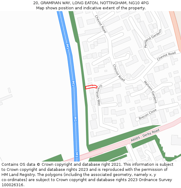 20, GRAMPIAN WAY, LONG EATON, NOTTINGHAM, NG10 4PG: Location map and indicative extent of plot