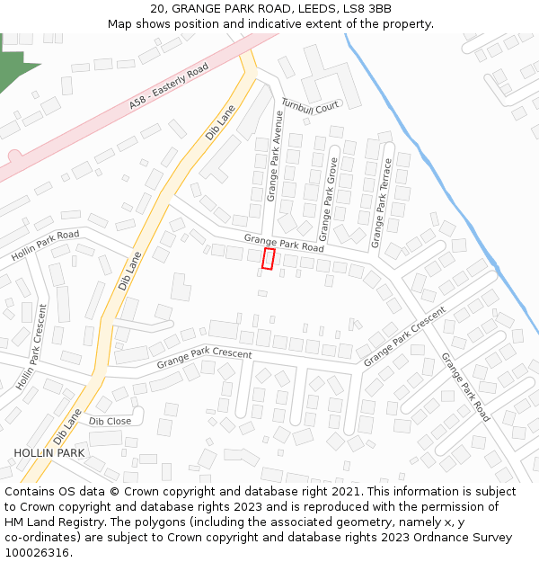 20, GRANGE PARK ROAD, LEEDS, LS8 3BB: Location map and indicative extent of plot