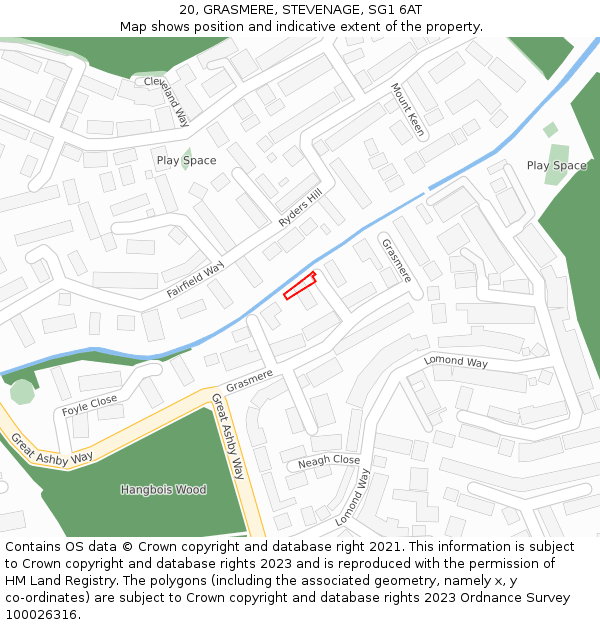 20, GRASMERE, STEVENAGE, SG1 6AT: Location map and indicative extent of plot