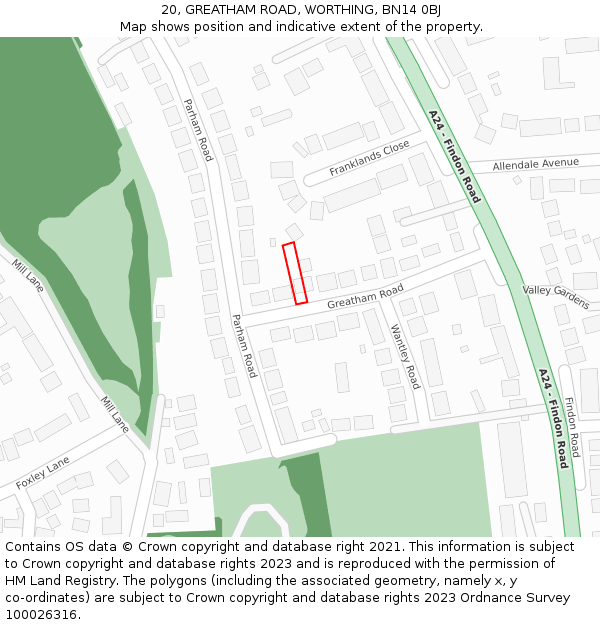 20, GREATHAM ROAD, WORTHING, BN14 0BJ: Location map and indicative extent of plot