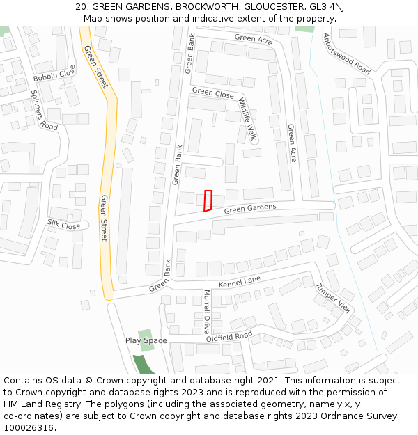 20, GREEN GARDENS, BROCKWORTH, GLOUCESTER, GL3 4NJ: Location map and indicative extent of plot