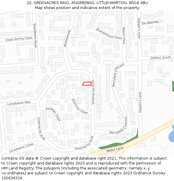 20, GREENACRES RING, ANGMERING, LITTLEHAMPTON, BN16 4BU: Location map and indicative extent of plot