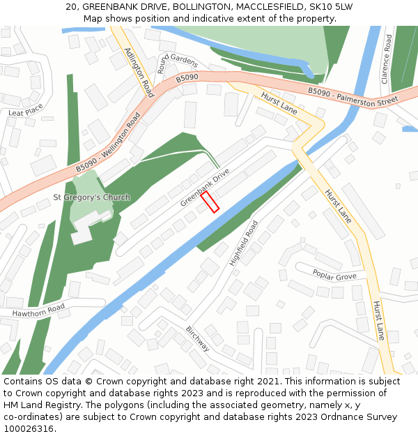 20, GREENBANK DRIVE, BOLLINGTON, MACCLESFIELD, SK10 5LW: Location map and indicative extent of plot