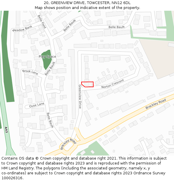 20, GREENVIEW DRIVE, TOWCESTER, NN12 6DL: Location map and indicative extent of plot