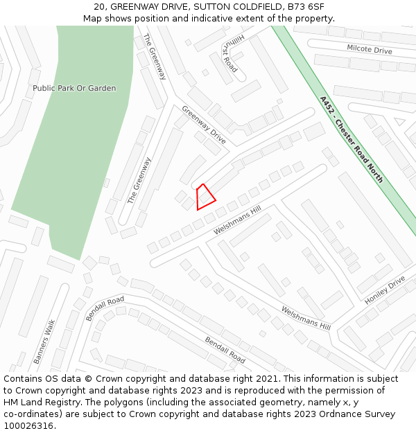 20, GREENWAY DRIVE, SUTTON COLDFIELD, B73 6SF: Location map and indicative extent of plot