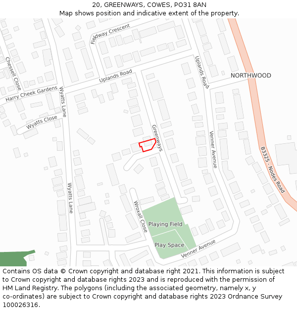 20, GREENWAYS, COWES, PO31 8AN: Location map and indicative extent of plot