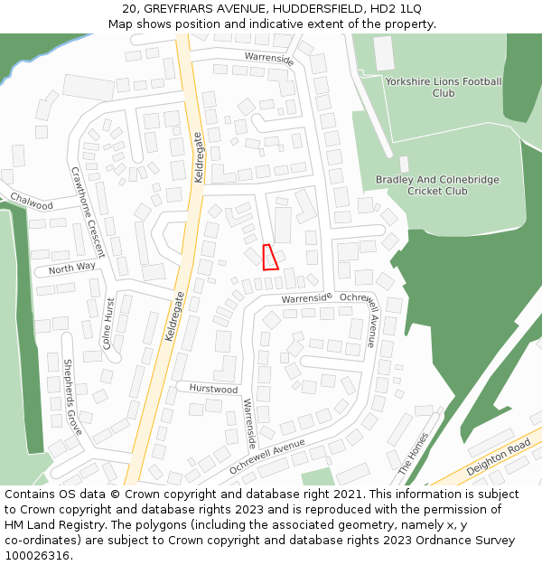 20, GREYFRIARS AVENUE, HUDDERSFIELD, HD2 1LQ: Location map and indicative extent of plot