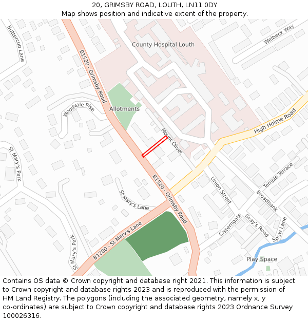 20, GRIMSBY ROAD, LOUTH, LN11 0DY: Location map and indicative extent of plot