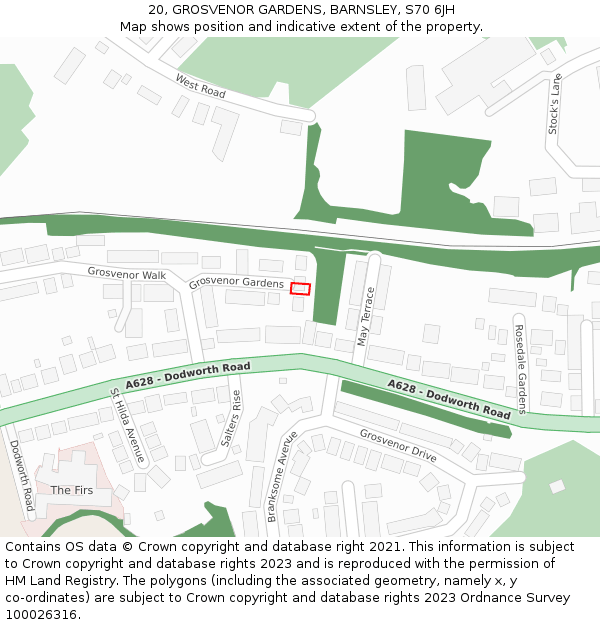 20, GROSVENOR GARDENS, BARNSLEY, S70 6JH: Location map and indicative extent of plot