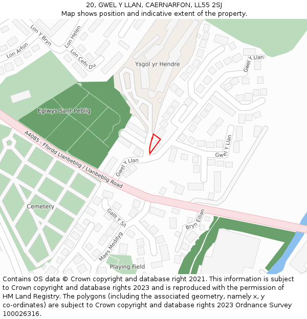 20, GWEL Y LLAN, CAERNARFON, LL55 2SJ: Location map and indicative extent of plot