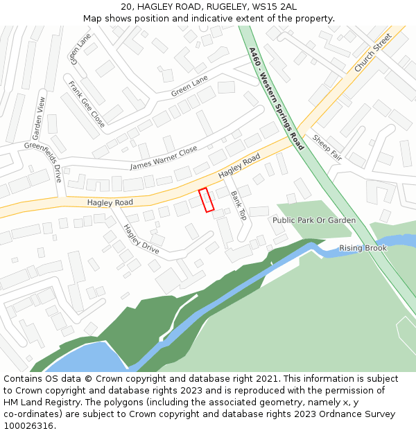 20, HAGLEY ROAD, RUGELEY, WS15 2AL: Location map and indicative extent of plot