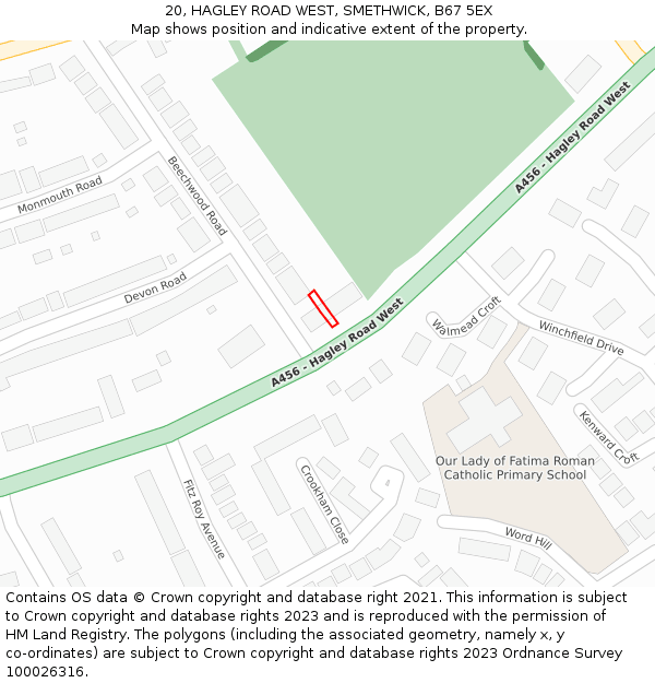 20, HAGLEY ROAD WEST, SMETHWICK, B67 5EX: Location map and indicative extent of plot