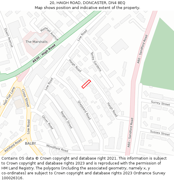 20, HAIGH ROAD, DONCASTER, DN4 8EQ: Location map and indicative extent of plot