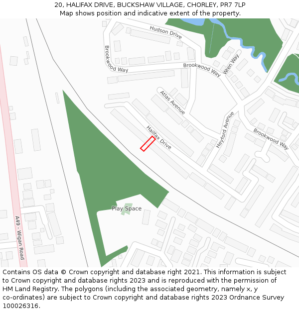 20, HALIFAX DRIVE, BUCKSHAW VILLAGE, CHORLEY, PR7 7LP: Location map and indicative extent of plot